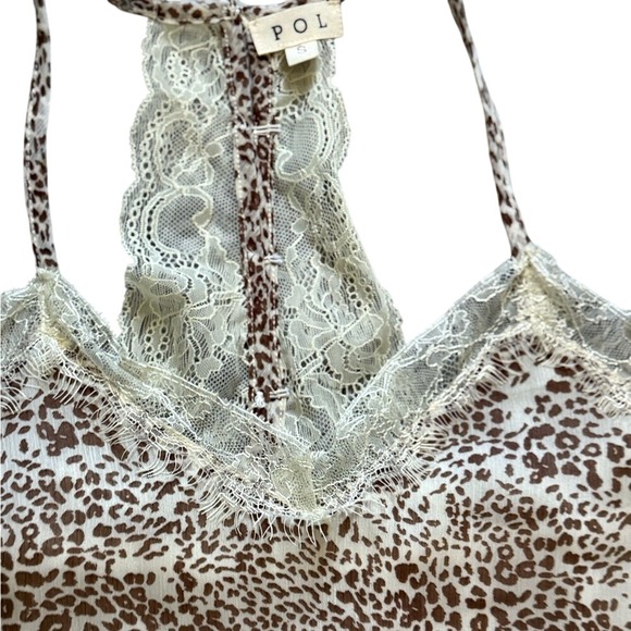 POL Leopard Print Lace Trim Blouse - Brown and Cream - Picture 2 of 6